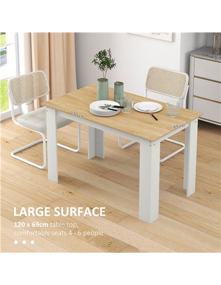 HOMCOM Dining Table for 4-6 People, Kitchen Table with Wood Effect for Dining Room, Oak and White - pic 183861 | FastDaddyshop