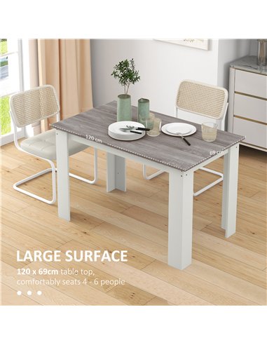 HOMCOM Dining Table for 4-6 People, Kitchen Table with Wood Effect for Dining Room, Grey
