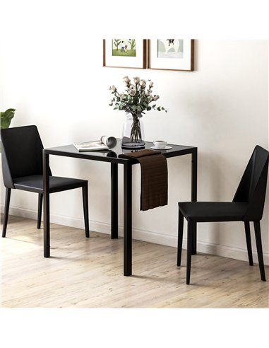 HOMCOM Modern Square Dining Table for 2-4 People, with Glass Top & Metal Legs, Black