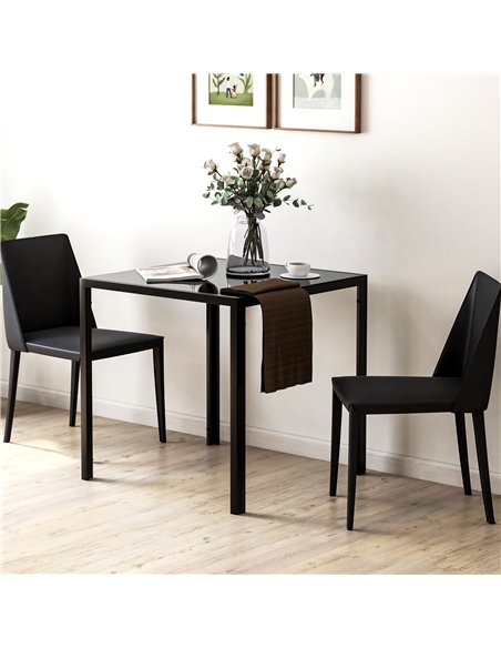 HOMCOM Modern Square Dining Table for 2-4 People, with Glass Top & Metal Legs, Black - pic 183876 | FastDaddyshop