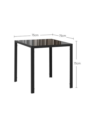HOMCOM Modern Square Dining Table for 2-4 People, with Glass Top & Metal Legs, Black