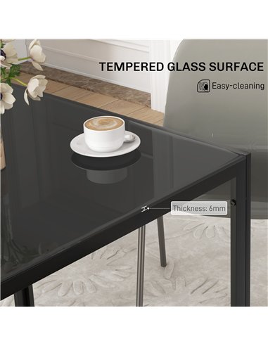 HOMCOM Modern Square Dining Table for 2-4 People, with Glass Top & Metal Legs, Black