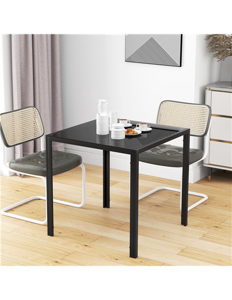 HOMCOM Modern Square Dining Table for 2-4 People, with Glass Top & Metal Legs, Black - pic 183880 | FastDaddyshop