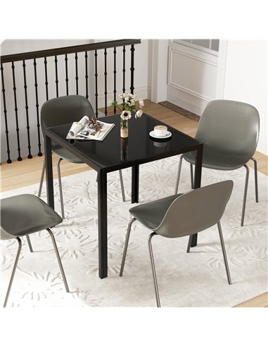HOMCOM Modern Square Dining Table for 2-4 People, with Glass Top & Metal Legs, Black