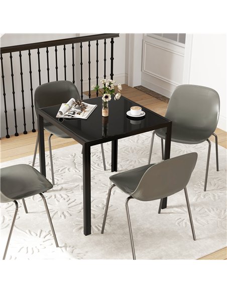 HOMCOM Modern Square Dining Table for 2-4 People, with Glass Top & Metal Legs, Black - pic 183881 | FastDaddyshop