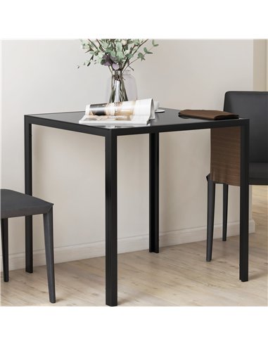 HOMCOM Modern Square Dining Table for 2-4 People, with Glass Top & Metal Legs, Black