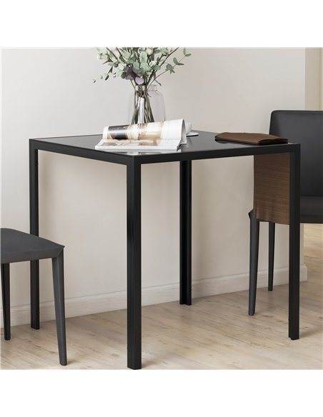 HOMCOM Modern Square Dining Table for 2-4 People, with Glass Top & Metal Legs, Black - pic 183883 | FastDaddyshop