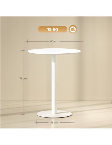 HOMCOM Dining Table, Round Kitchen Table with Steel Base for Living Room, Dining Room, 60 x 60 x 72cm, White
