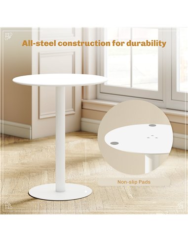HOMCOM Dining Table, Round Kitchen Table with Steel Base for Living Room, Dining Room, 60 x 60 x 72cm, White