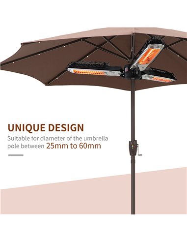 Outsunny Electric Umbrella Parasol Mounted Infrared Heater 2000W Patio Gazebo Outdoor Use