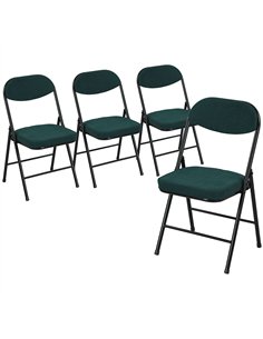 HOMCOM Set of Four Folding Corduroy Seat Chairs - Teal