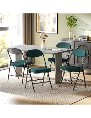 HOMCOM Set of Four Folding Corduroy Seat Chairs - Teal
