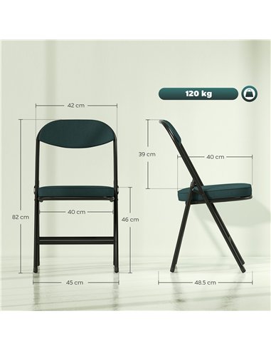 HOMCOM Set of Four Folding Corduroy Seat Chairs - Teal