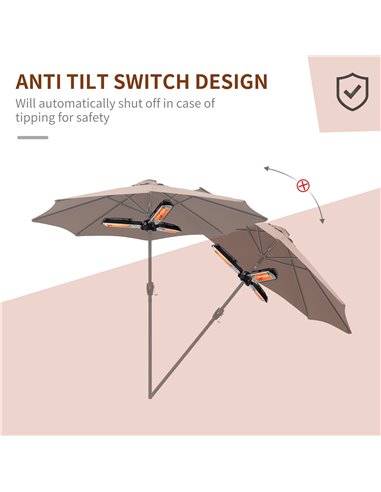 Outsunny Electric Umbrella Parasol Mounted Infrared Heater 2000W Patio Gazebo Outdoor Use