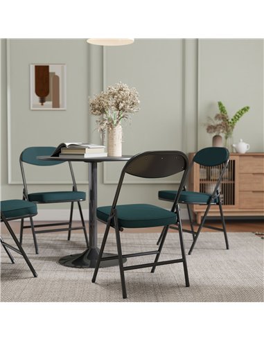 HOMCOM Set of Four Folding Corduroy Seat Chairs - Teal