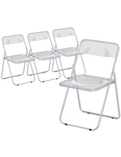 HOMCOM Foldable Chairs, Folding Chairs with Transparent Seat and Backrest, Heavy Duty Steel Frame, 47W x 48D x 75H cm, Clear