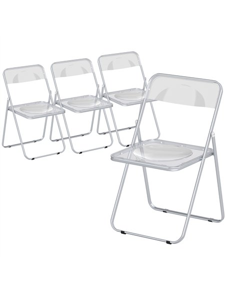 HOMCOM Foldable Chairs, Folding Chairs with Transparent Seat and Backrest, Heavy Duty Steel Frame, 47W x 48D x 75H cm, Clear - pic 183902 | FastDaddyshop