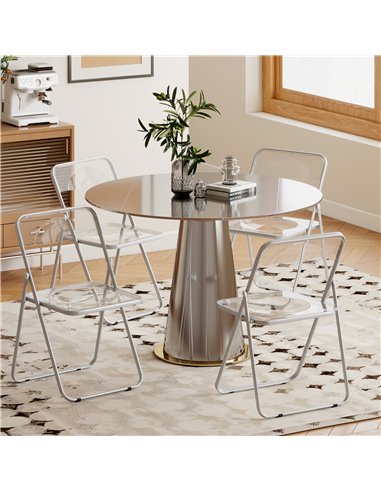 HOMCOM Foldable Chairs, Folding Chairs with Transparent Seat and Backrest, Heavy Duty Steel Frame, 47W x 48D x 75H cm, Clear
