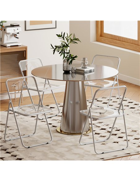 HOMCOM Foldable Chairs, Folding Chairs with Transparent Seat and Backrest, Heavy Duty Steel Frame, 47W x 48D x 75H cm, Clear - pic 183903 | FastDaddyshop