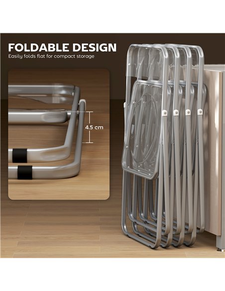 HOMCOM Foldable Chairs, Folding Chairs with Transparent Seat and Backrest, Heavy Duty Steel Frame, 47W x 48D x 75H cm, Clear - pic 183906 | FastDaddyshop