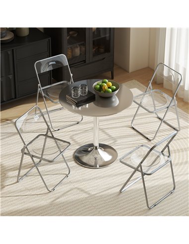 HOMCOM Foldable Chairs, Folding Chairs with Transparent Seat and Backrest, Heavy Duty Steel Frame, 47W x 48D x 75H cm, Clear