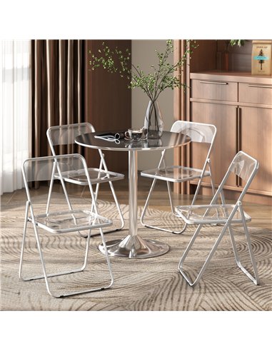 HOMCOM Foldable Chairs, Folding Chairs with Transparent Seat and Backrest, Heavy Duty Steel Frame, 47W x 48D x 75H cm, Clear