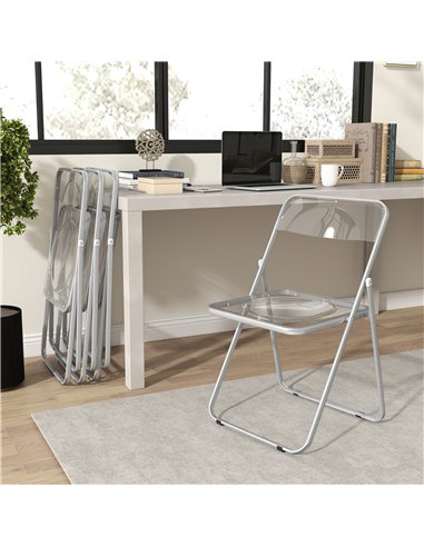 HOMCOM Foldable Chairs, Folding Chairs with Transparent Seat and Backrest, Heavy Duty Steel Frame, 47W x 48D x 75H cm, Clear