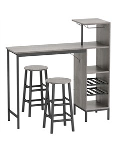 HOMCOM 3 Pieces Dining Room Set, 2 Round Stools with Footrest, 6-Tier Dining Table with Storage Shelves, Natural