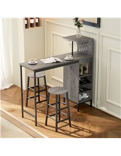 HOMCOM 3 Pieces Dining Room Set, 2 Round Stools with Footrest, 6-Tier Dining Table with Storage Shelves, Natural 2