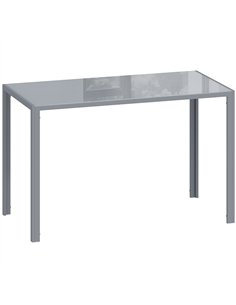 HOMCOM 120cm Dining Table, Rectangle 4 Seater Kitchen Table with Tempered Glass Top and Metal Legs, Grey