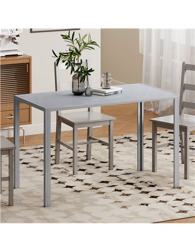 HOMCOM 120cm Dining Table, Rectangle 4 Seater Kitchen Table with Tempered Glass Top and Metal Legs, Grey
