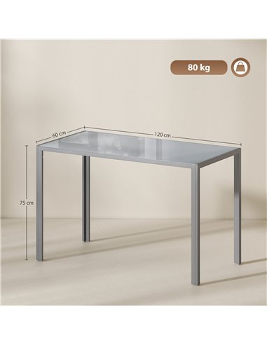 HOMCOM 120cm Dining Table, Rectangle 4 Seater Kitchen Table with Tempered Glass Top and Metal Legs, Grey