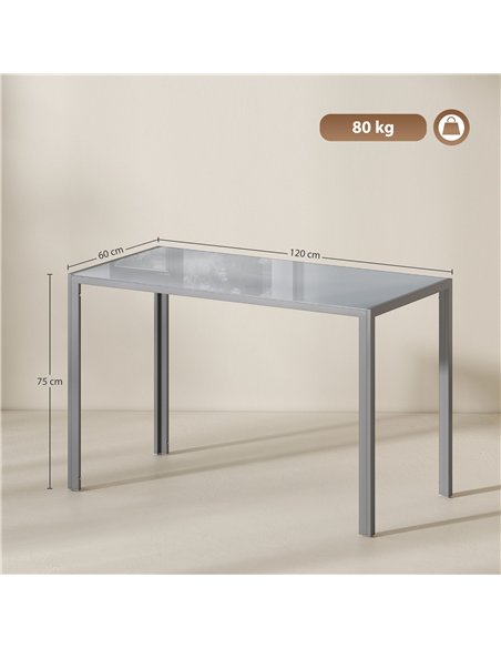 HOMCOM 120cm Dining Table, Rectangle 4 Seater Kitchen Table with Tempered Glass Top and Metal Legs, Grey - pic 183922 | FastDaddyshop