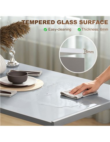 HOMCOM 120cm Dining Table, Rectangle 4 Seater Kitchen Table with Tempered Glass Top and Metal Legs, Grey