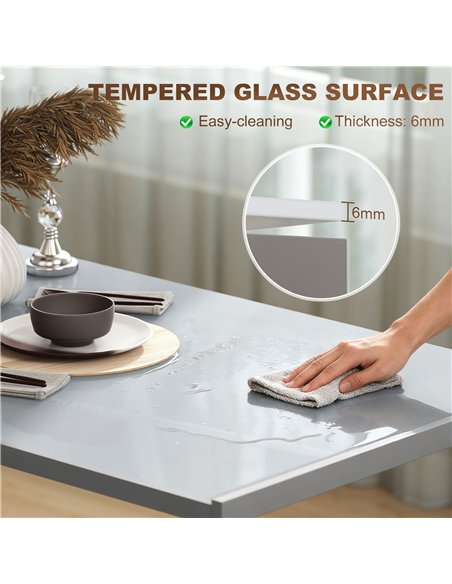 HOMCOM 120cm Dining Table, Rectangle 4 Seater Kitchen Table with Tempered Glass Top and Metal Legs, Grey - pic 183923 | FastDaddyshop