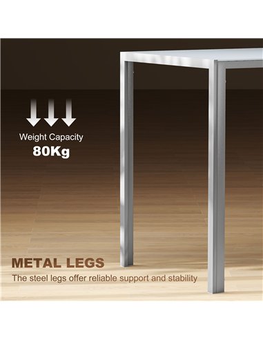 HOMCOM 120cm Dining Table, Rectangle 4 Seater Kitchen Table with Tempered Glass Top and Metal Legs, Grey