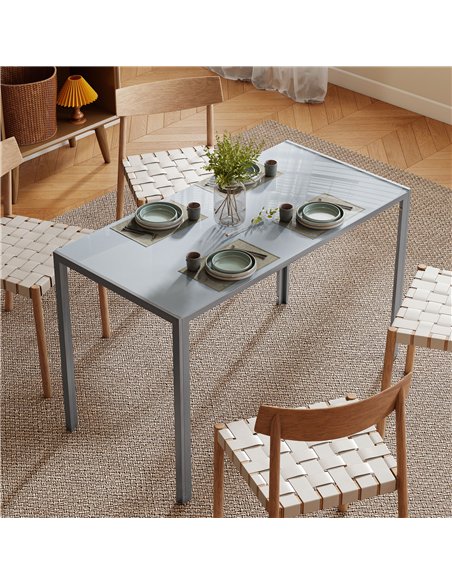 HOMCOM 120cm Dining Table, Rectangle 4 Seater Kitchen Table with Tempered Glass Top and Metal Legs, Grey - pic 183925 | FastDaddyshop