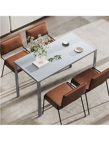 HOMCOM 120cm Dining Table, Rectangle 4 Seater Kitchen Table with Tempered Glass Top and Metal Legs, Grey