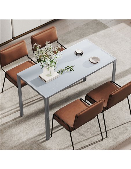 HOMCOM 120cm Dining Table, Rectangle 4 Seater Kitchen Table with Tempered Glass Top and Metal Legs, Grey - pic 183926 | FastDaddyshop