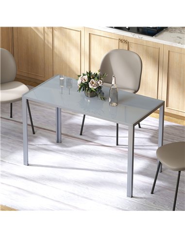 HOMCOM 120cm Dining Table, Rectangle 4 Seater Kitchen Table with Tempered Glass Top and Metal Legs, Grey