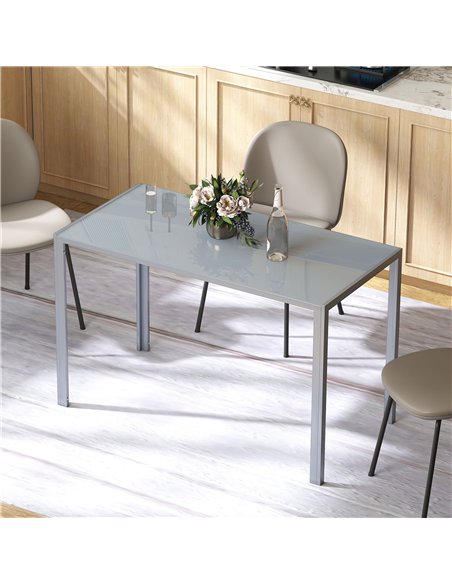 HOMCOM 120cm Dining Table, Rectangle 4 Seater Kitchen Table with Tempered Glass Top and Metal Legs, Grey - pic 183927 | FastDaddyshop
