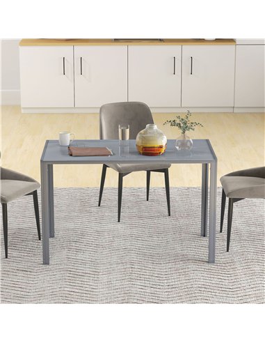 HOMCOM 120cm Dining Table, Rectangle 4 Seater Kitchen Table with Tempered Glass Top and Metal Legs, Grey