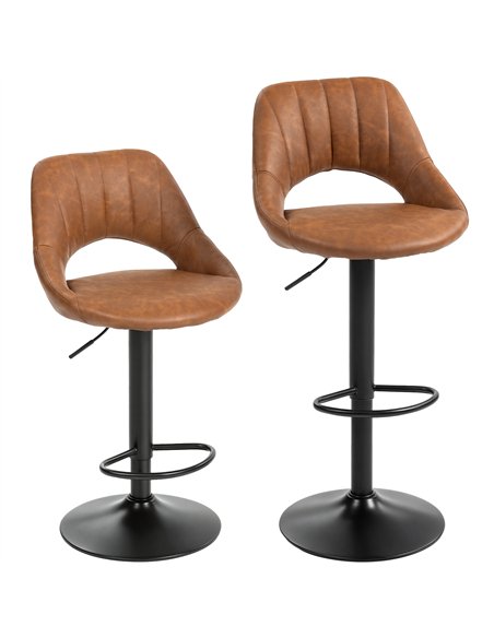 HOMCOM Bar Stools Set of 2, PU Leather Swivel Barstools with Backrest and Footrest for Kitchen, Counter, Breakfast Bar, Brown - pic 183929 | FastDaddyshop