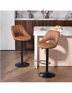 HOMCOM Bar Stools Set of 2, PU Leather Swivel Barstools with Backrest and Footrest for Kitchen, Counter, Breakfast Bar, Brown 2