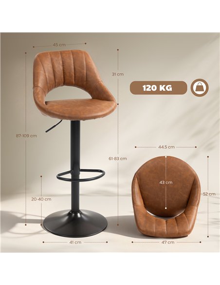 HOMCOM Bar Stools Set of 2, PU Leather Swivel Barstools with Backrest and Footrest for Kitchen, Counter, Breakfast Bar, Brown - pic 183931 | FastDaddyshop