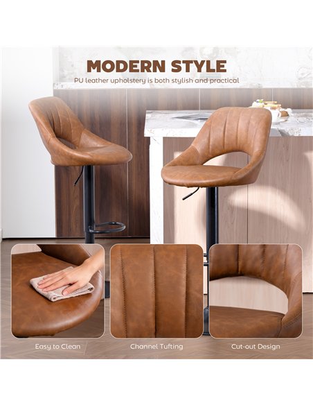 HOMCOM Bar Stools Set of 2, PU Leather Swivel Barstools with Backrest and Footrest for Kitchen, Counter, Breakfast Bar, Brown - pic 183935 | FastDaddyshop