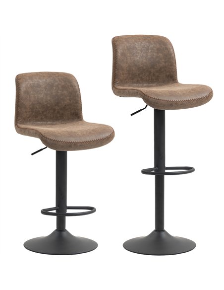 HOMCOM Bar Stools Set of 2, PU Leather Barstools with Backrest and Footrest for Kitchen, Counter, Breakfast Bar, Brown - pic 183938 | FastDaddyshop
