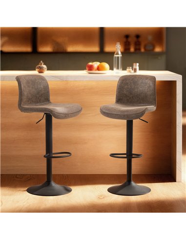 HOMCOM Bar Stools Set of 2, PU Leather Barstools with Backrest and Footrest for Kitchen, Counter, Breakfast Bar, Brown
