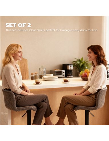 HOMCOM Bar Stools Set of 2, PU Leather Barstools with Backrest and Footrest for Kitchen, Counter, Breakfast Bar, Brown