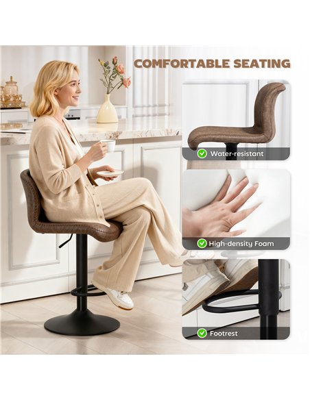 HOMCOM Bar Stools Set of 2, PU Leather Barstools with Backrest and Footrest for Kitchen, Counter, Breakfast Bar, Brown - pic 183942 | FastDaddyshop